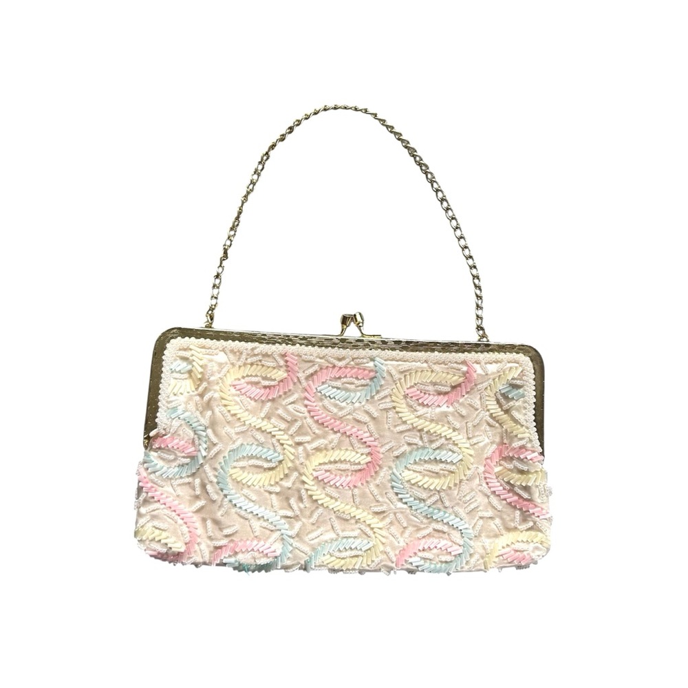 Vintage La Regale Ltd Pastel Beaded Mini Purse 1950s 1960s Retro Pin-Up Glamour